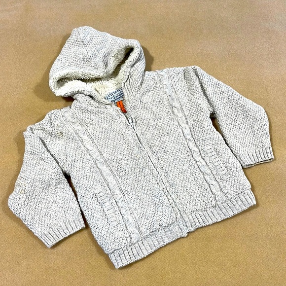 MAYORAL NEW KNIT COLLECTION SWEATER FAUX SHERPA ZIP FRONT LIGHT GRAY HOODIE 24M - Picture 1 of 7